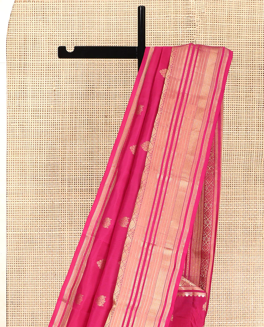 Pink Vasundhara Lite Silk Mix Saree, Spotlighted with Zari Buttas All Over Its Body, Highlighted by a Zari Border of Rekku, Mayil Kann, and Kathir Designs, Pallu of Chakram Enclosed Checked Designs, and Paired with a Matching Blouse - Image 3