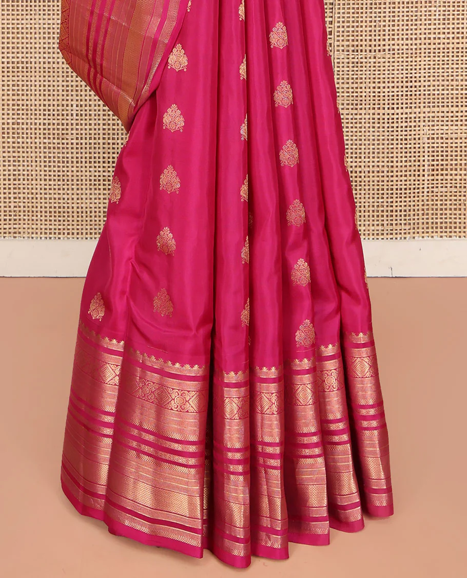 Pink Vasundhara Lite Silk Mix Saree, Spotlighted with Zari Buttas All Over Its Body, Highlighted by a Zari Border of Rekku, Mayil Kann, and Kathir Designs, Pallu of Chakram Enclosed Checked Designs, and Paired with a Matching Blouse - Image 4