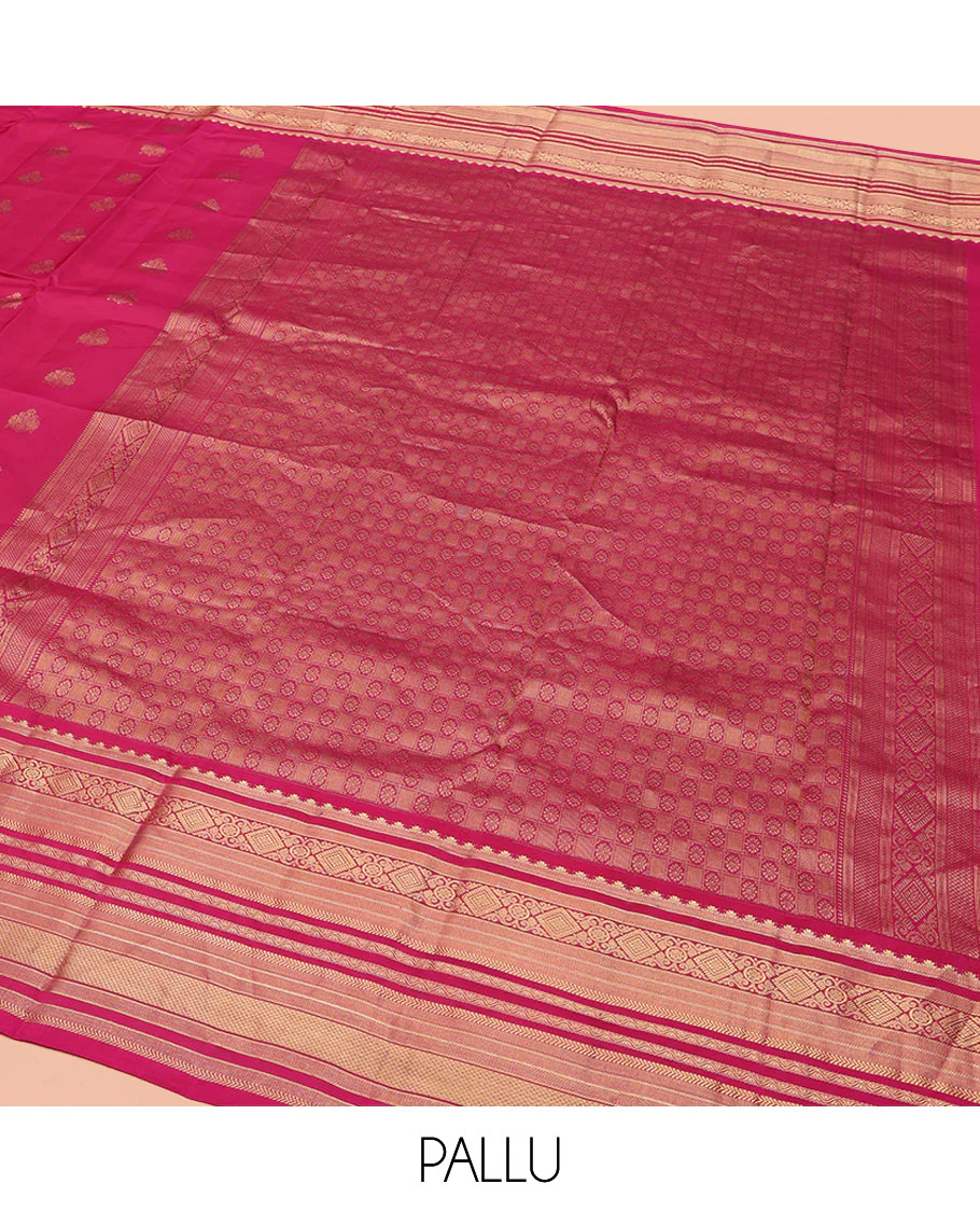 Pink Vasundhara Lite Silk Mix Saree, Spotlighted with Zari Buttas All Over Its Body, Highlighted by a Zari Border of Rekku, Mayil Kann, and Kathir Designs, Pallu of Chakram Enclosed Checked Designs, and Paired with a Matching Blouse - Image 5