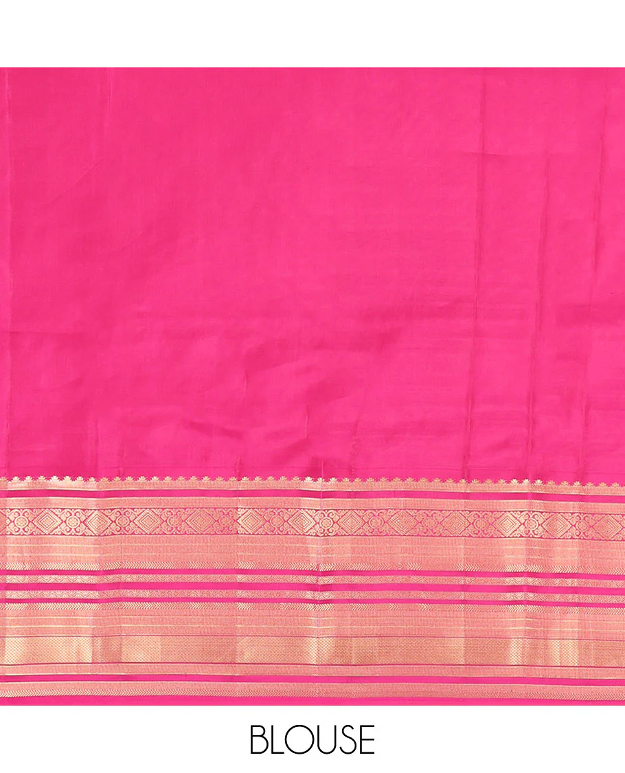 Pink Vasundhara Lite Silk Mix Saree, Spotlighted with Zari Buttas All Over Its Body, Highlighted by a Zari Border of Rekku, Mayil Kann, and Kathir Designs, Pallu of Chakram Enclosed Checked Designs, and Paired with a Matching Blouse - Image 6