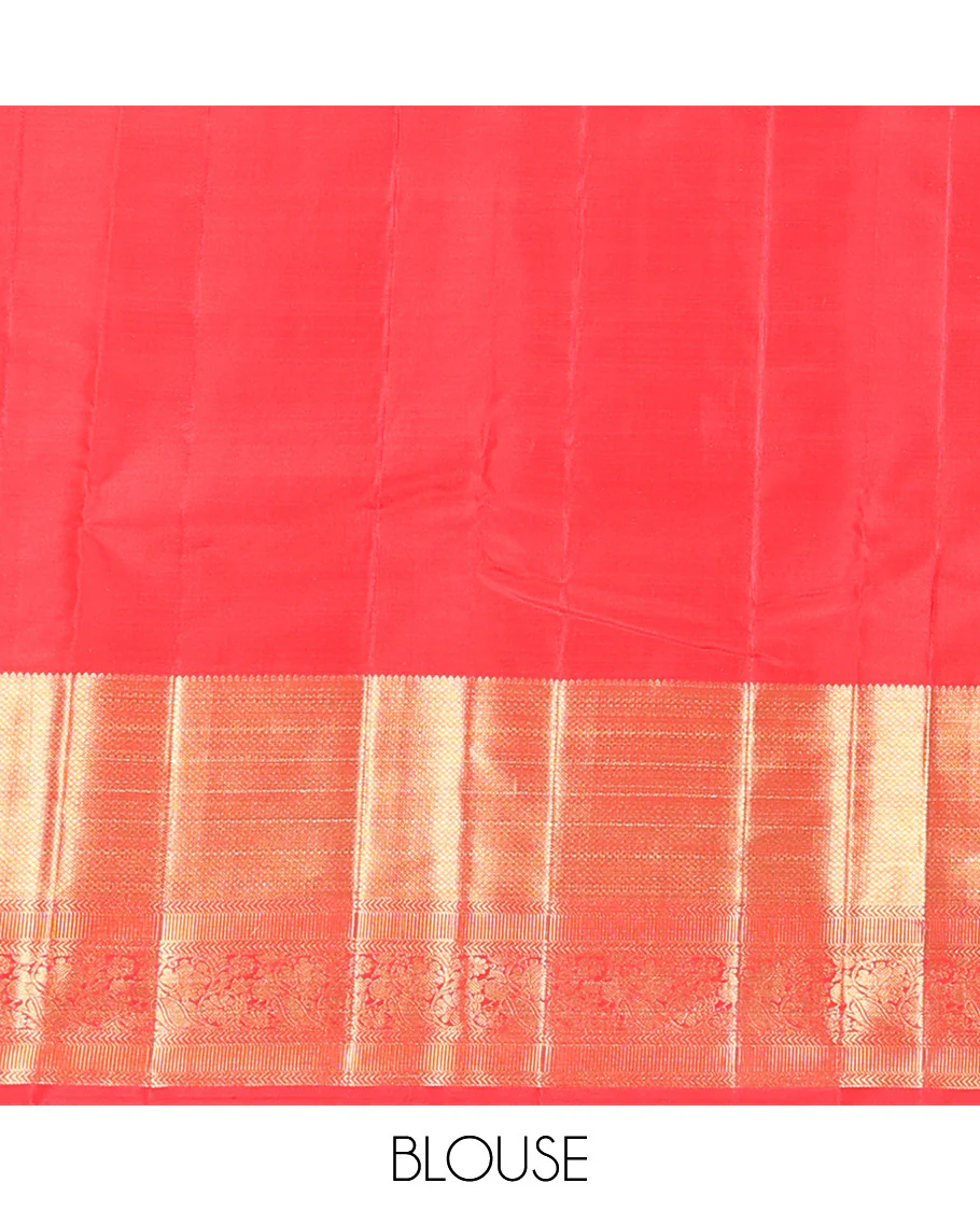 Red Vasundhara Silk Saree Artfully Woven with Zari Butta Enclosed Checks All Over Its Body, Highlighted by Zari Border of Rekku, Mayil Kann, Kathir, and Mayil Designs, a Grand Pallu of Jaal Designs, and Paired with a Matching Blouse - Image 6