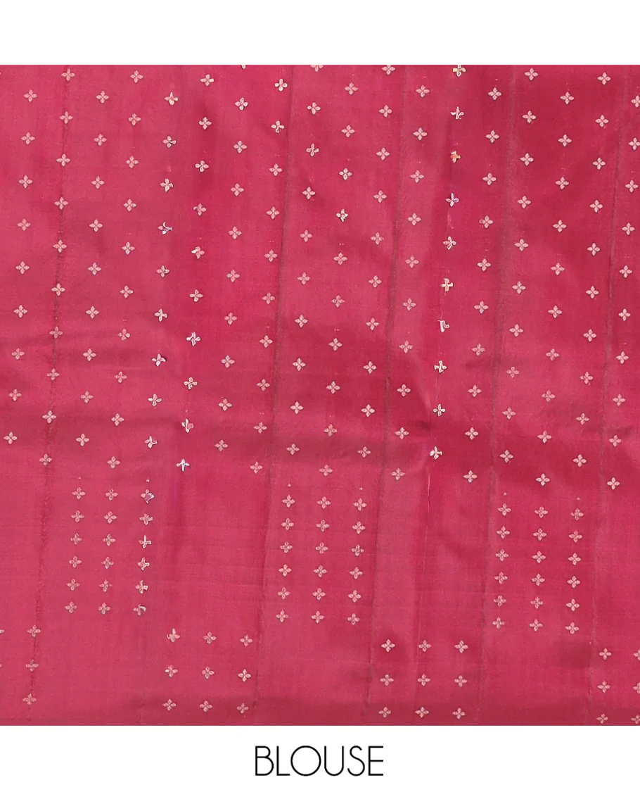 Red Vasundhara Silk Saree, Subtly Sparkled with Micro-Checked Design on Its Body, Highlighted by a Zari Border Steeped with Flower Designs, Pallu Steeped with Flower Designs, and Paired with a Matching Blouse - Image 6
