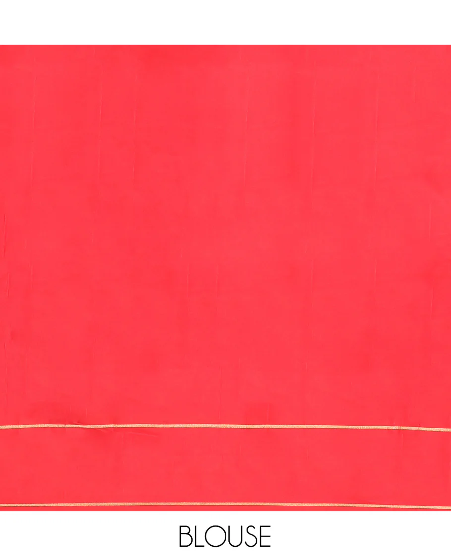Red Vasundhara Lite Silk Saree, Subtly Sparkled with Paisa Zari Buttas Across Its Body, Highlighted Zari Border of Horizontal Stripes, Gleaming Pallu of Seppu Rekku Designs, and Paired with a Matching Blouse - Image 8
