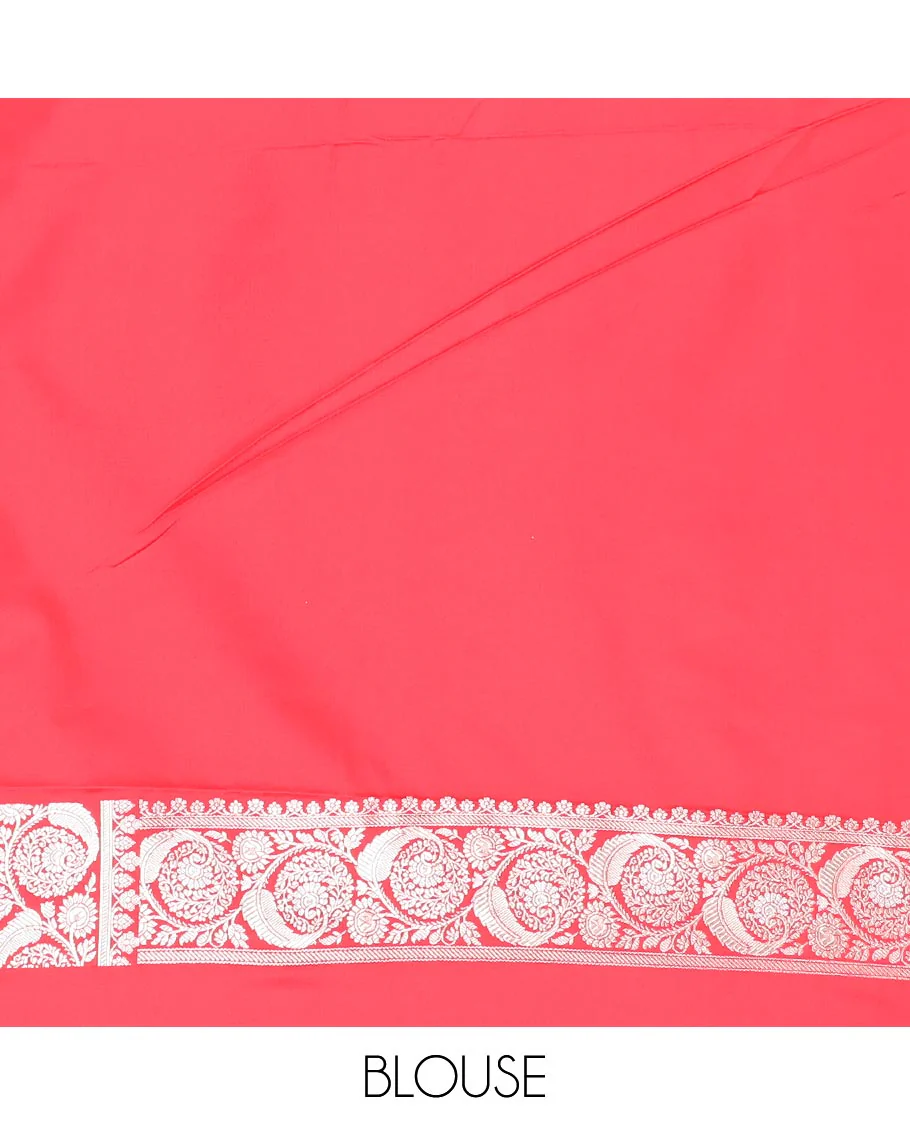 Red zari buttas mushru silk saree, floral creeper design border, and floral jaal design pallu - Image 4