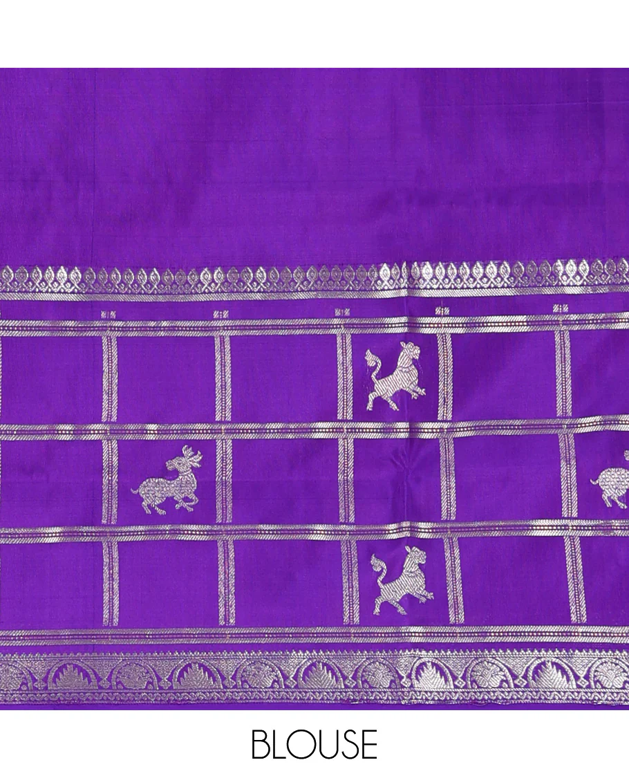 Red zari buttas Venkatagiri silk saree, contrast flora-fauna inspired kanchipuram zari border, and pallu steeepd with traditional designs - Image 6