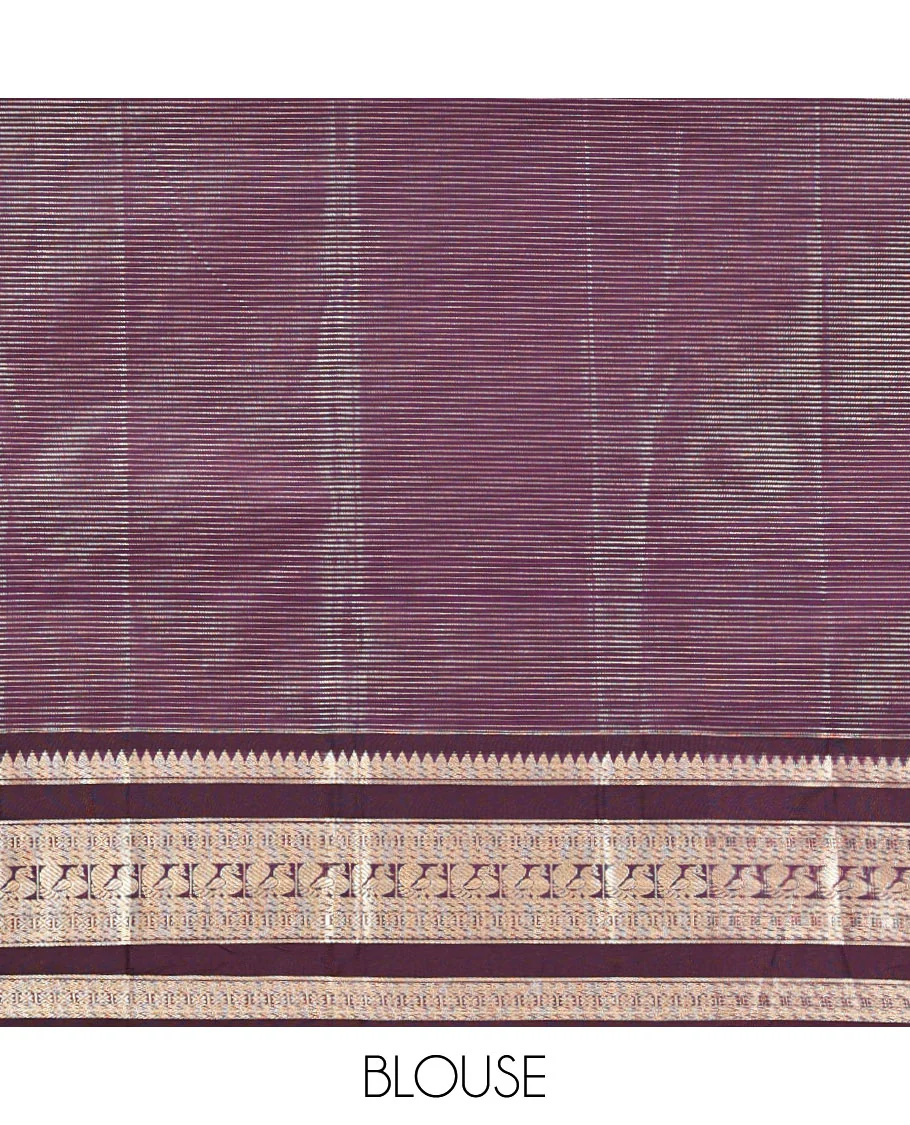 Reddish Orange-Coffee Brown Budget Silk Saree Features Vaira Oosi and Zari Buttas, Contrast Traditional Peacock Border, Jaal Pallu, and a Contrast Blouse - Image 6