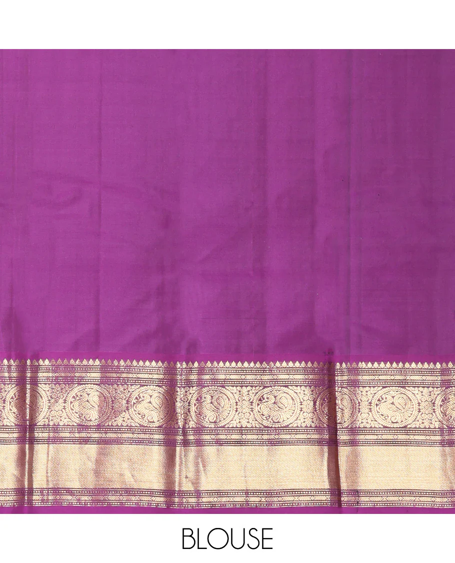 Rexona Green Vasundhara Silk Saree, Beautified with Sparse Stripes and Zari Buttas, Complemented by a Contrast Border of Thilakam, Banaras, Muthu, and Round Mayil Designs, Pallu Steeped with Traditional Designs, and Paired with a Contrast Blouse - Image 12