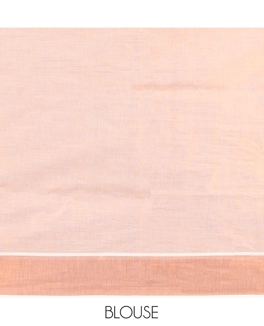 Rosegold Pink Plain Kerala Cotton Saree, a Zari Bavanji Border, a Self-Pallu, and Paired with a Matching Blouse - Image 3
