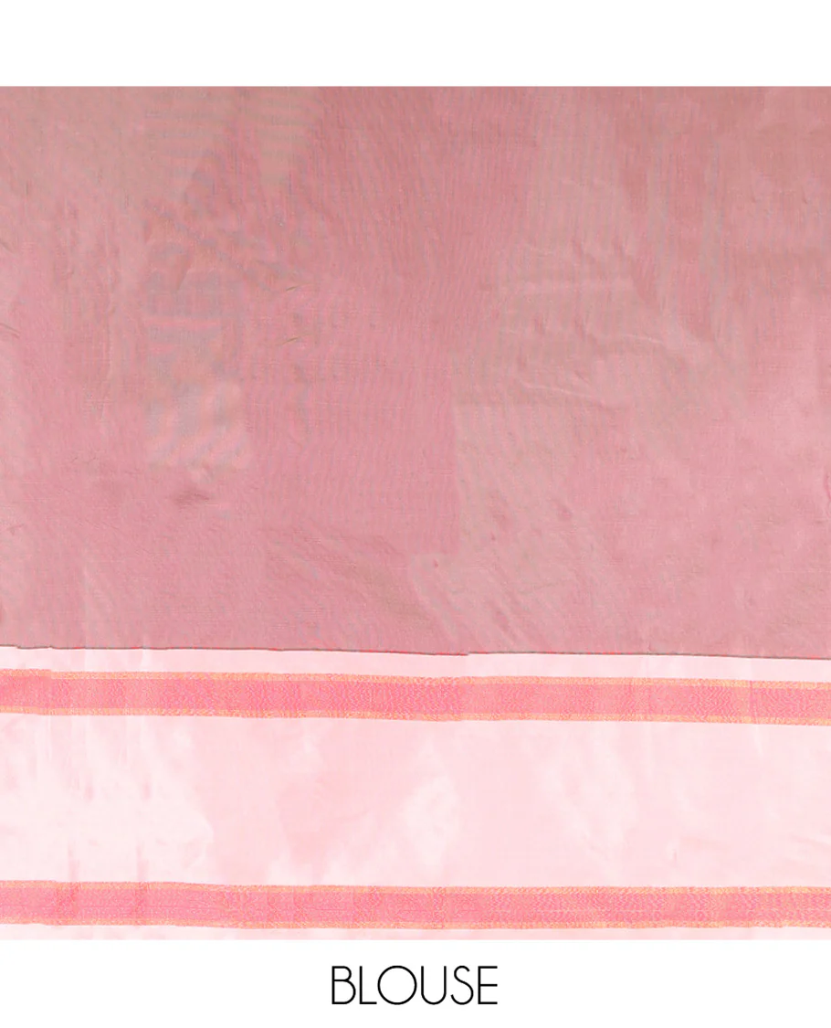 Rosewood Pink Aarani Gift Saree, Embellished with Geometric Checked Design, Complemented by Contrast Border, Pallu of Stripes, and Paired with a Matching Blouse - Image 3