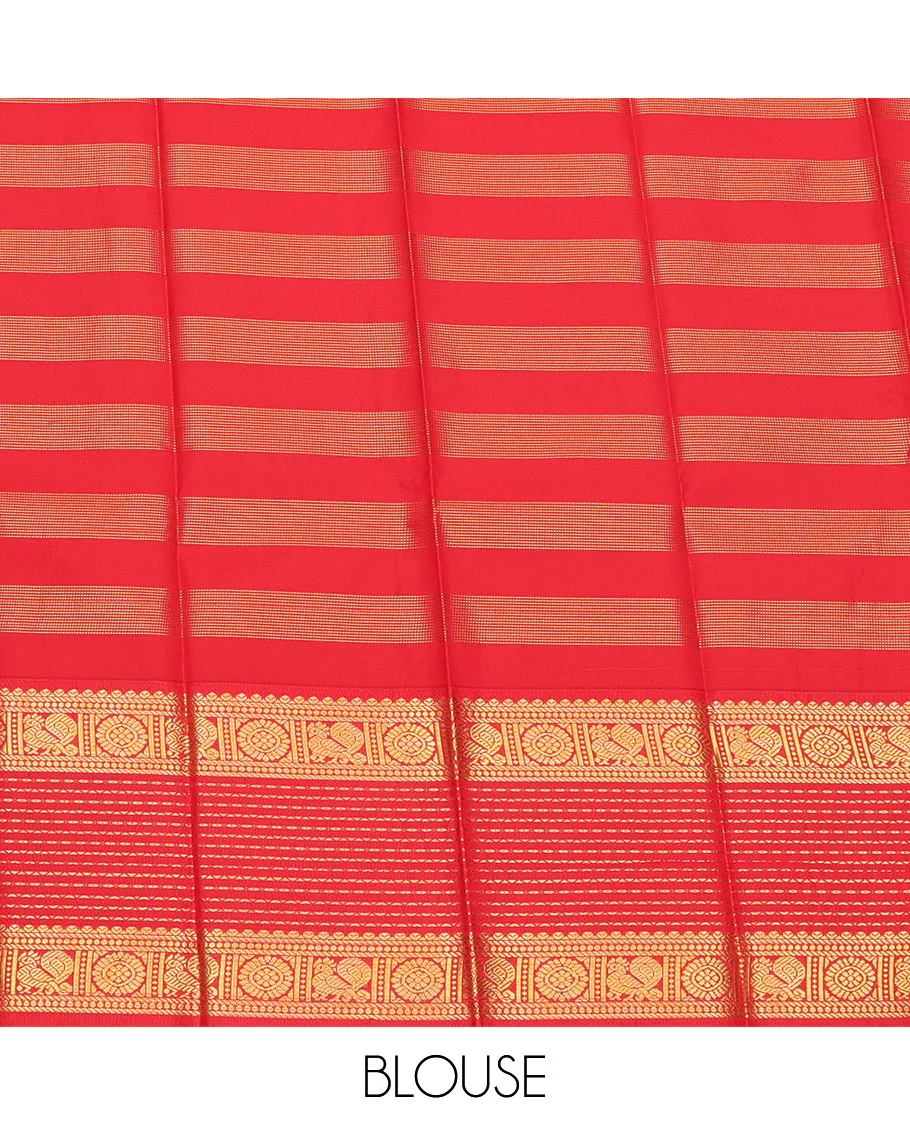 Royal Blue Budget Silk Saree, Elevated with Zari Buttas and Zari Stripes on Its Body, Complemented by a Contrast Traditional Zari Border of Peacock-Chakram Designs, Grand Jaal Pallu, and Paired with a Contrast Blouse - Image 4