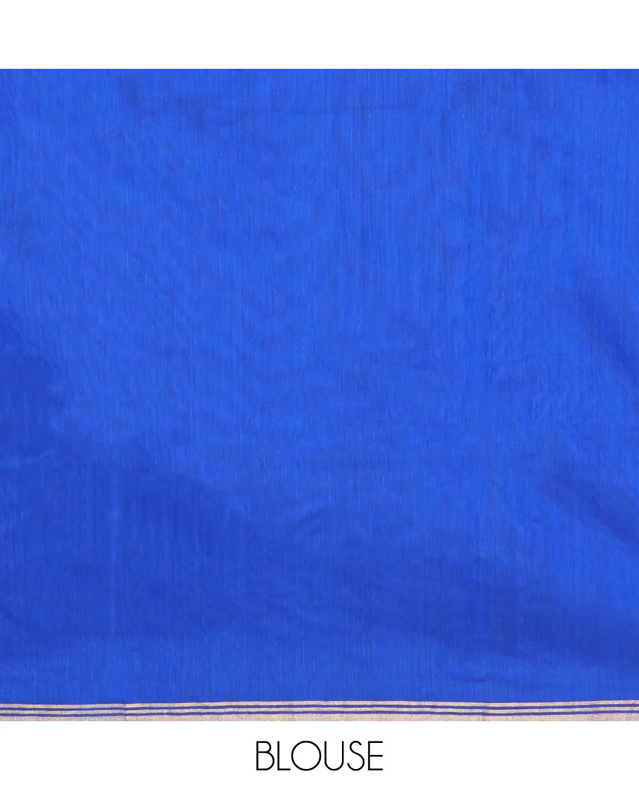 Royal Blue Chanderi Cotton Saree, Elevated with Buttas All Over Its Body, Highlighted by a Zari Piping Border, Pallu Steeped with Zari Designs, and Paired with a Matching Blouse - Image 4