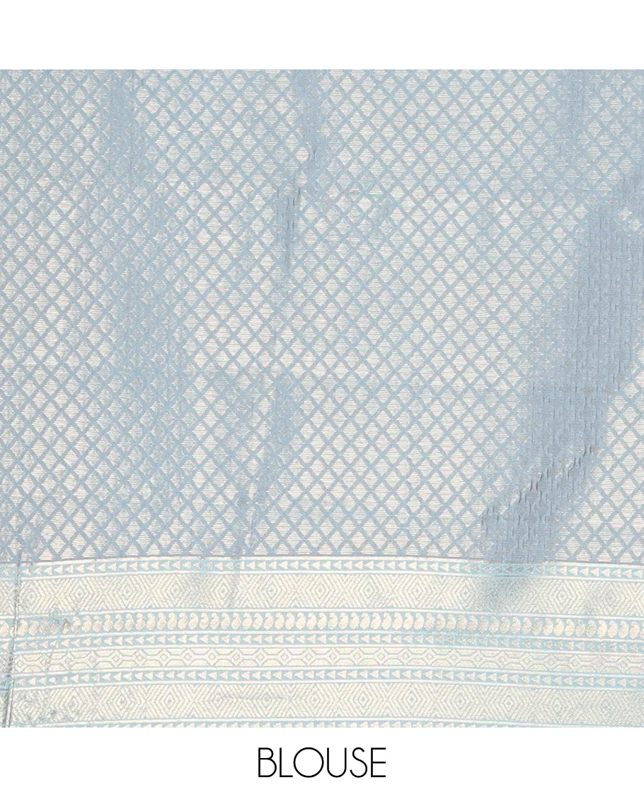 Royal Blue Litchi Saree, Detailed with Vaira Oosi Stripes and Zari Buttas on Its Body, Complemented by a Contrast Rettai Pettu Traditional Zari Design Border, an Intricately Designed Pallu, and Paired with a Contrast Blouse - Image 3