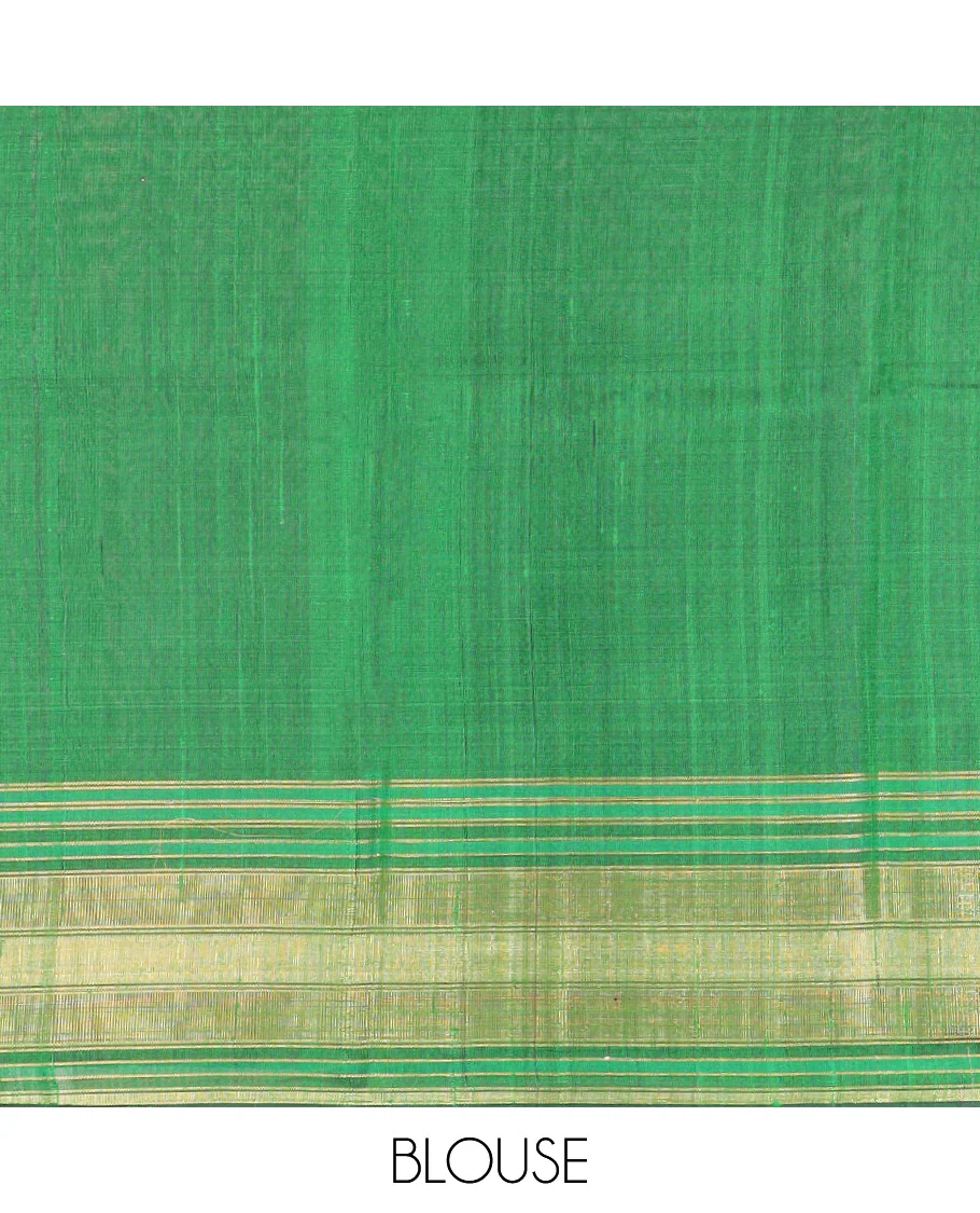 Royal Blue Plain Dupion Silk Saree, Elevated with a One-Sided Contrast Temple Border, Pallu Steeped with Zari Temple Designs, and Paired with a Contrast Blouse - Image 4