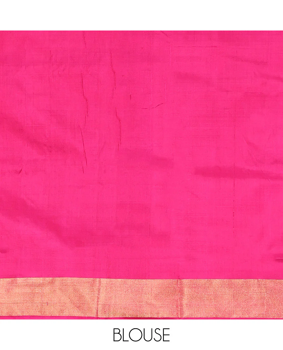 Royal Blue Pochampally Ikat Silk Saree, Adorned with Ikkat Buttas on Its Body, Complemented by a Contrast Ikkat-Style Woven Border, Pallu of Butta Enclosed Jaal Design, and Paired with a Contrast Blouse - Image 6