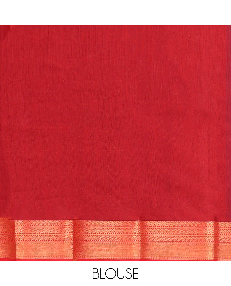 Royal Blue Semi-Silk Cotton Saree, Adorned with Zari Buttas All Over Its Body, Complemented by a Contrast Traditional Zari Design Border, Pallu of Star Design, and Paired with a Contrast Blouse - Image 4