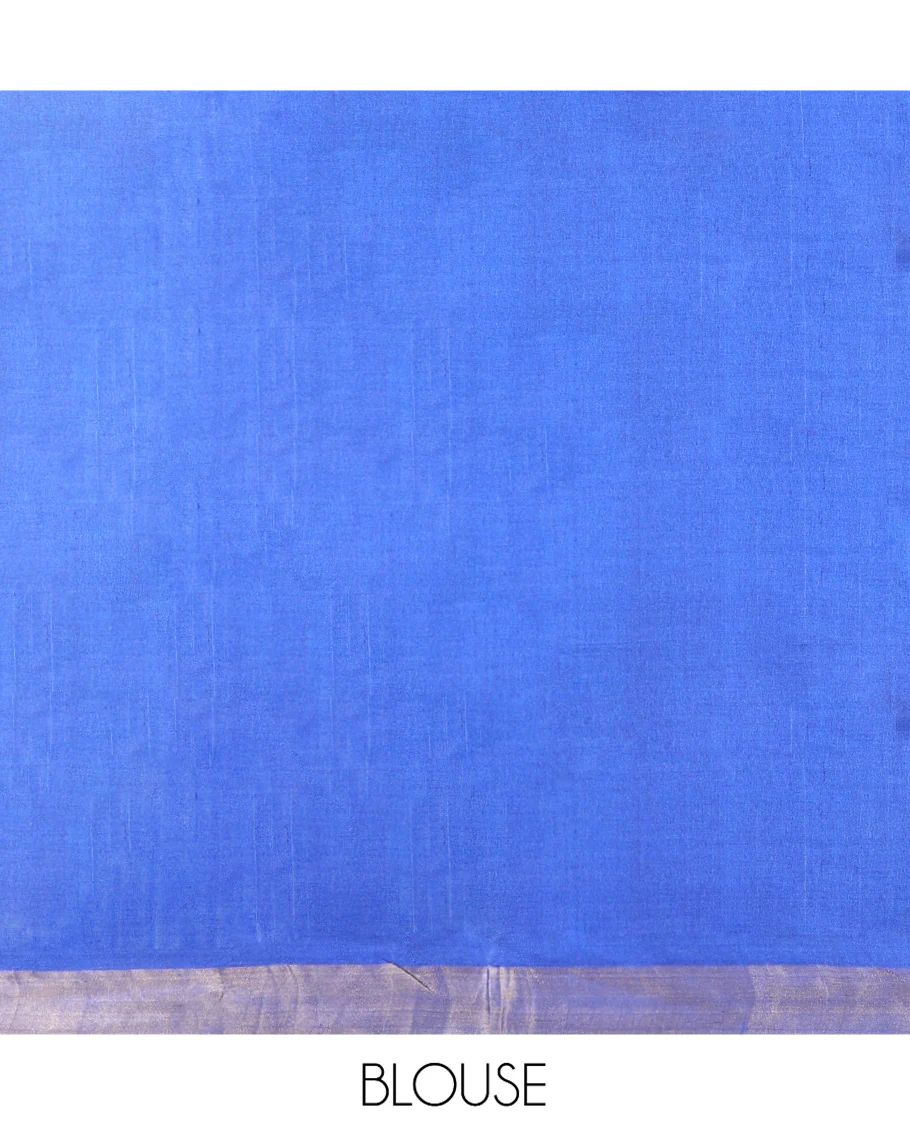 Royal Blue Tussar Silk Saree, Decorated with Floral Buttas All Over Its Body, Subtly Piping Border, Pallu Steeped with Intricate Designs, and Paired with a Matching Blouse - Image 5