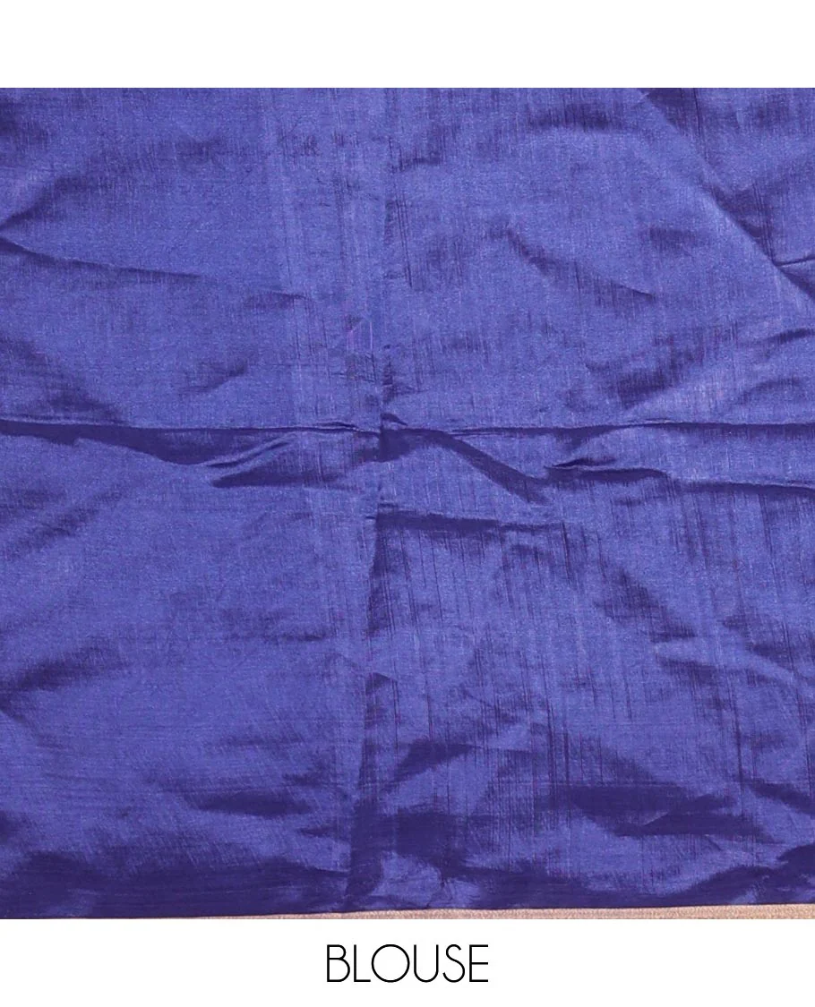 Royal blue zari buttas banana pith silk saree, zari bavanji border, zari striped pallu, and a matching zari design blouse - Image 7
