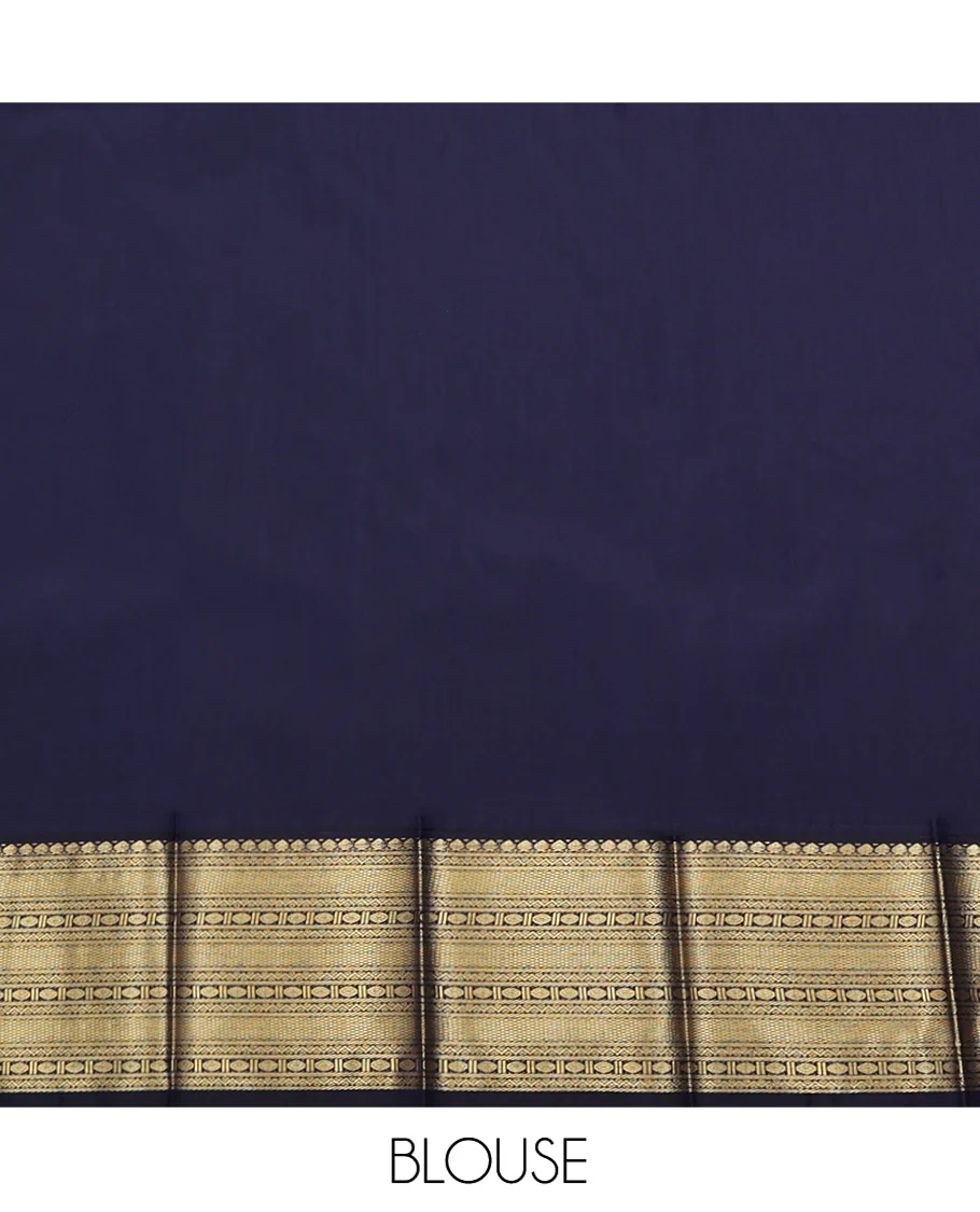 Rust Budget Silk Saree, Mesmerized with Buttas and Stripes on Its Body, Complemented by a Contrast Traditional Zari Design Border, Geometric-Patterned Pallu, and Paired with a Contrast Blouse - Image 4