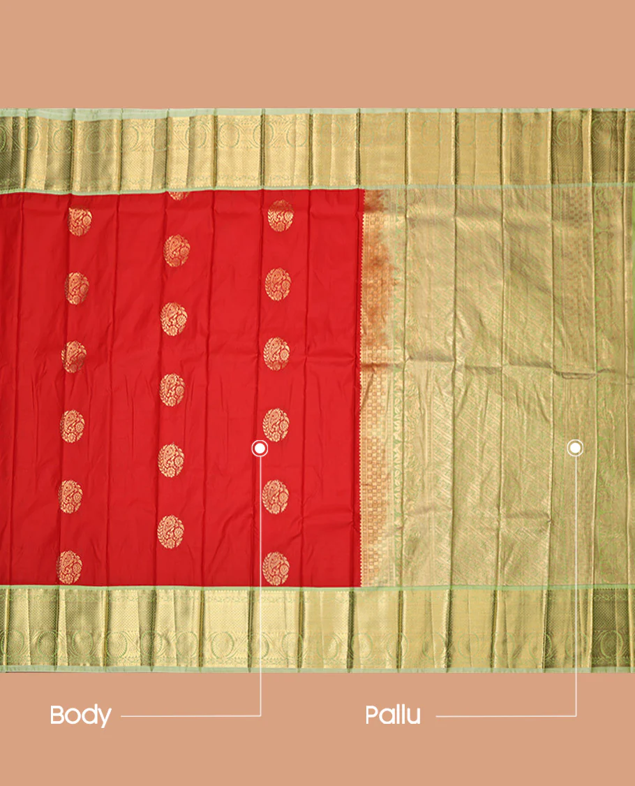 Rust Budget Silk Saree, Woven with Zari Buttas, Contrast Traditional Zari Border, Grand Pallu, and a Contrast Blouse - Image 3