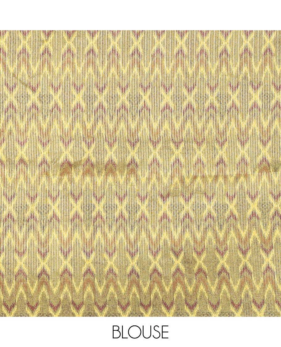 Rust Fancy Tussar Saree, Highlighted by Vertical Zari Stripes Across Its Body, Complemented by Captivating Contrast Geometric Patterned Border, Subtle Pallu and Paired with a Contrast Blouse - Image 6