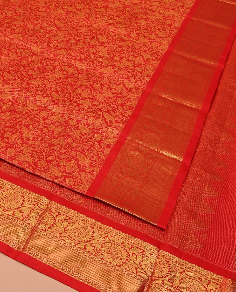 Rust Kanchipuram Wedding Silk Saree, Elevated with Jacquard Design On Its Body, Highlighted by Zari Border of Kodi Visiry, Neli, and Vanki Designs, Delicately Woven Pallu, and Paired with a Matching Blouse - Image 2