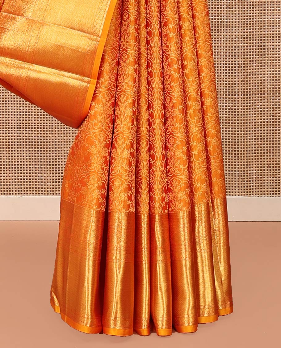 Rust Kanchipuram Wedding Silk Saree, Subtly Sparkled With Jacquard Design On Its Body, Highlighted by Zari Border of Thilakam Mokku, Diamond, and Muthu Designs, Grand Pallu and Paired with a Matching Blouse - Image 4