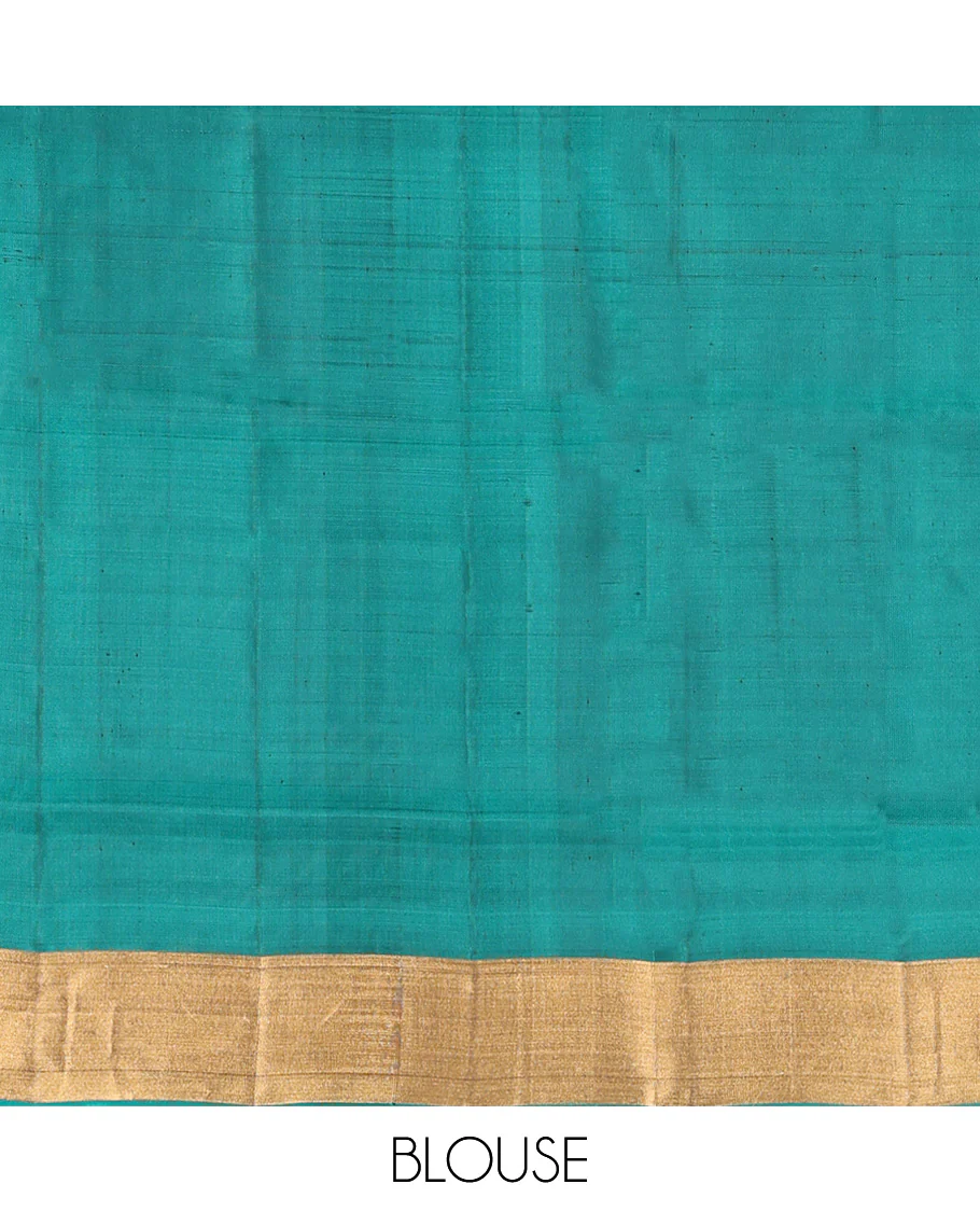 Rust Mayuri Lite Silk Mix Saree, Decorated with Zari Buttas All Over Its Body, Highlighted by Zari Bavanji Border, Complemented by Intricately Designed Pallu, and Paired with a Contrast Blouse - Image 6