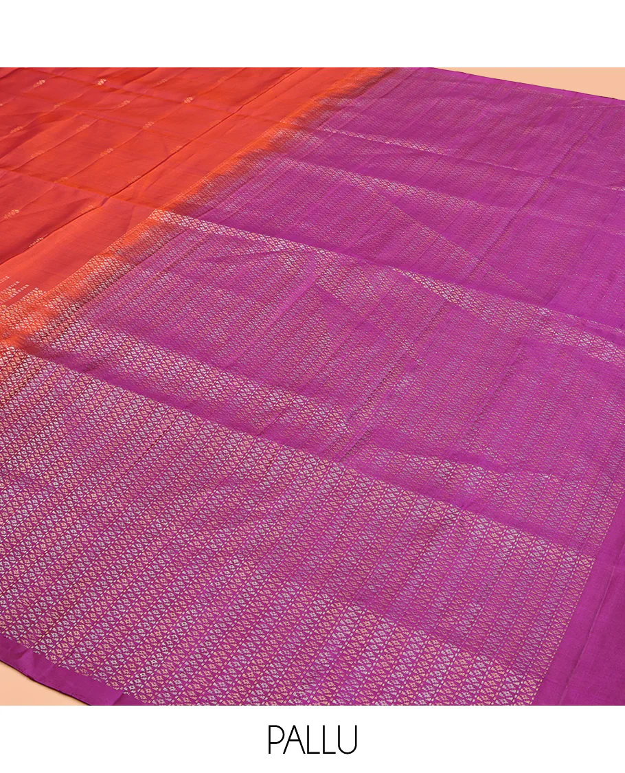 Rust Mayuri Soft Silk Saree, Subtly Eriched with Buttas All Over Its Body, Highlighted by Zari Geometric Patterned Border, Contrast Geometric Patterned Pallu, and Paired with a Contrast Blouse - Image 5