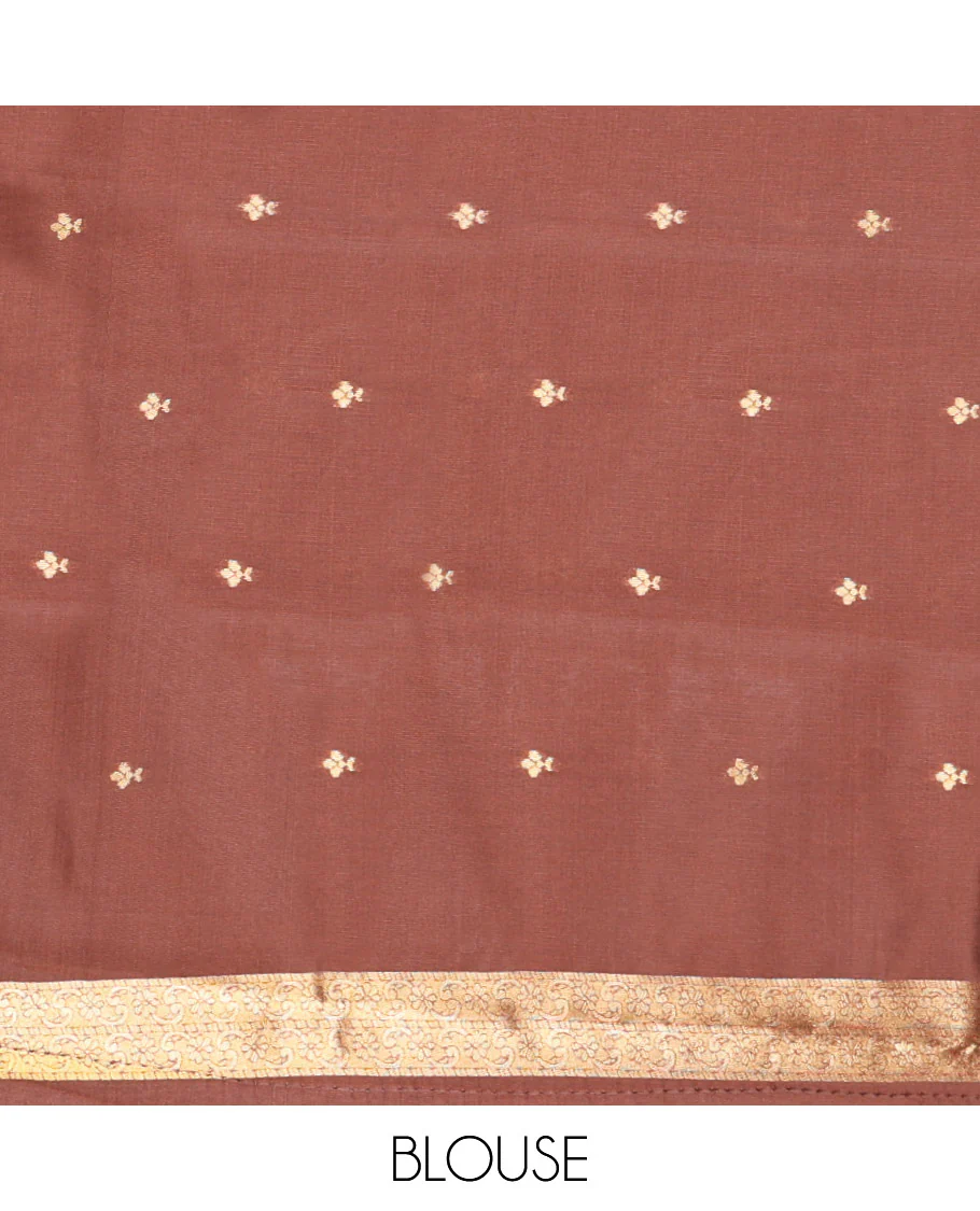 Rust Orange Kanchi Silk Saree, Accentuated with Paisley Zari Buttas All Over Its Body, Complemented by a Contrast Border of Floral and Paisley Designs, Grand Pallu of Jaal Design, and Paired with a Contrast Blouse - Image 3