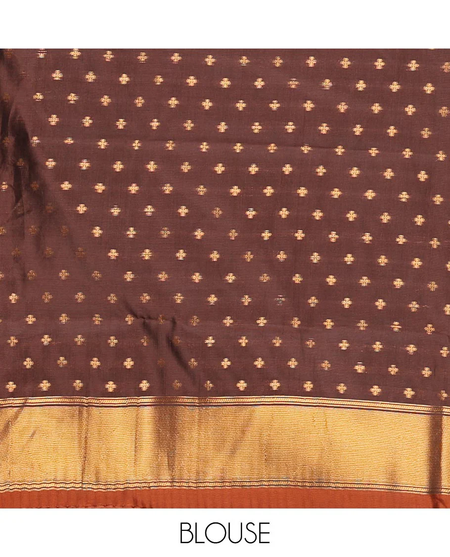 Rust Orange Kanchi Silk Saree, Adorned with Jacquard Design All Over Its Body, Complemented by a Contrast Zari Border of Paisley Designs, Gracefully Embellished Pallu, and Paired with a Contrast Jacquard Blouse - Image 3