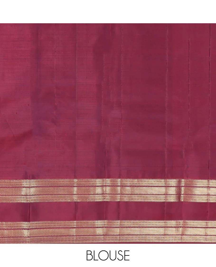 Rust Orange Vasundhara Silk Saree, Enriched with Zari Buttas All Over Its Body, Complemented by a Contrast Rettai Pettu Border of Ara Bogudi, Banaras, Muthu, and Ara Maadam Designs, Grand Jaal Pallu, and Paired with a Contrast Blouse - Image 6