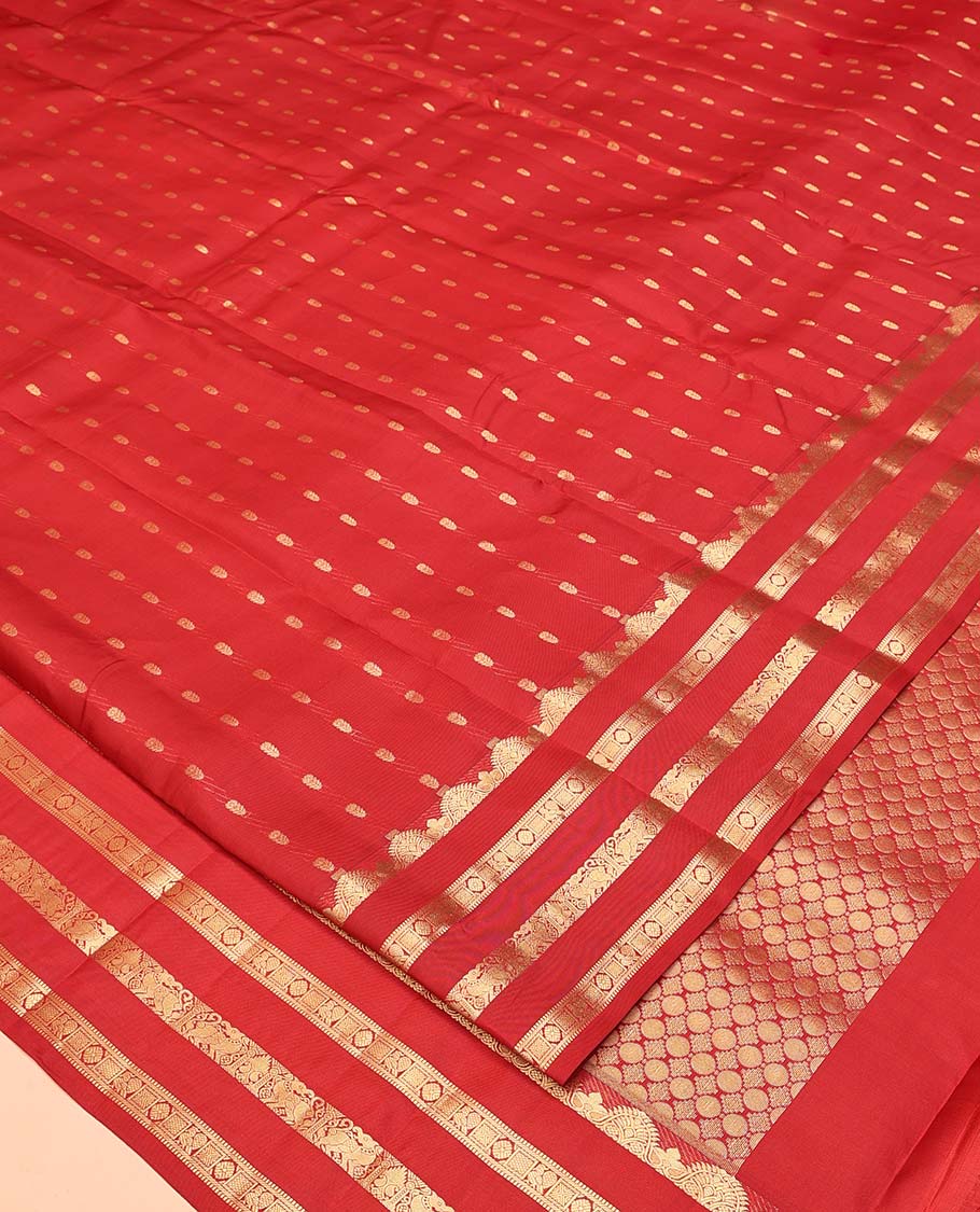 Rust Vasundhara Silk Mix Saree, Beautified with Zari Buttas All Over Its Body, Highlighted by Varisai Pettu Border of Mayil, Laddu Kamalam, and Yaali Designs, Grand Pallu and Paired with a Matching Blouse - Image 2