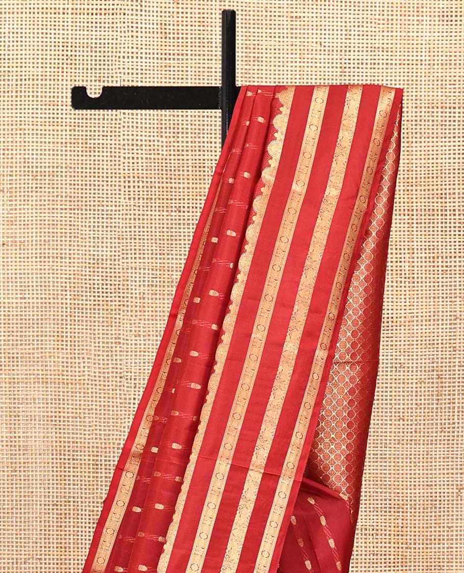 Rust Vasundhara Silk Mix Saree, Beautified with Zari Buttas All Over Its Body, Highlighted by Varisai Pettu Border of Mayil, Laddu Kamalam, and Yaali Designs, Grand Pallu and Paired with a Matching Blouse - Image 3