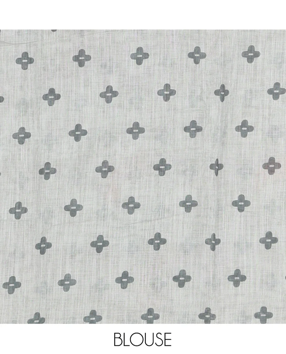 Sage Green Linen Cotton Saree, Steeped in the Richness of Nature-Themed Motifs Like Bird, Owl, and Tree, a Subtle Piping Border, Pallu of Tree Motifs, and Paired with a Matching Blouse - Image 3