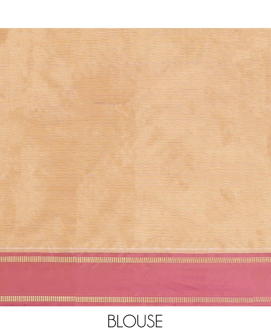 Sandal Aarani Gift Saree, Sparsely Woven with Checked Design on Its Body, Complemented by a Contrast Border of Stripes and Buttas, Pallu of Stripes, and Paired with a Matching Blouse - Image 3