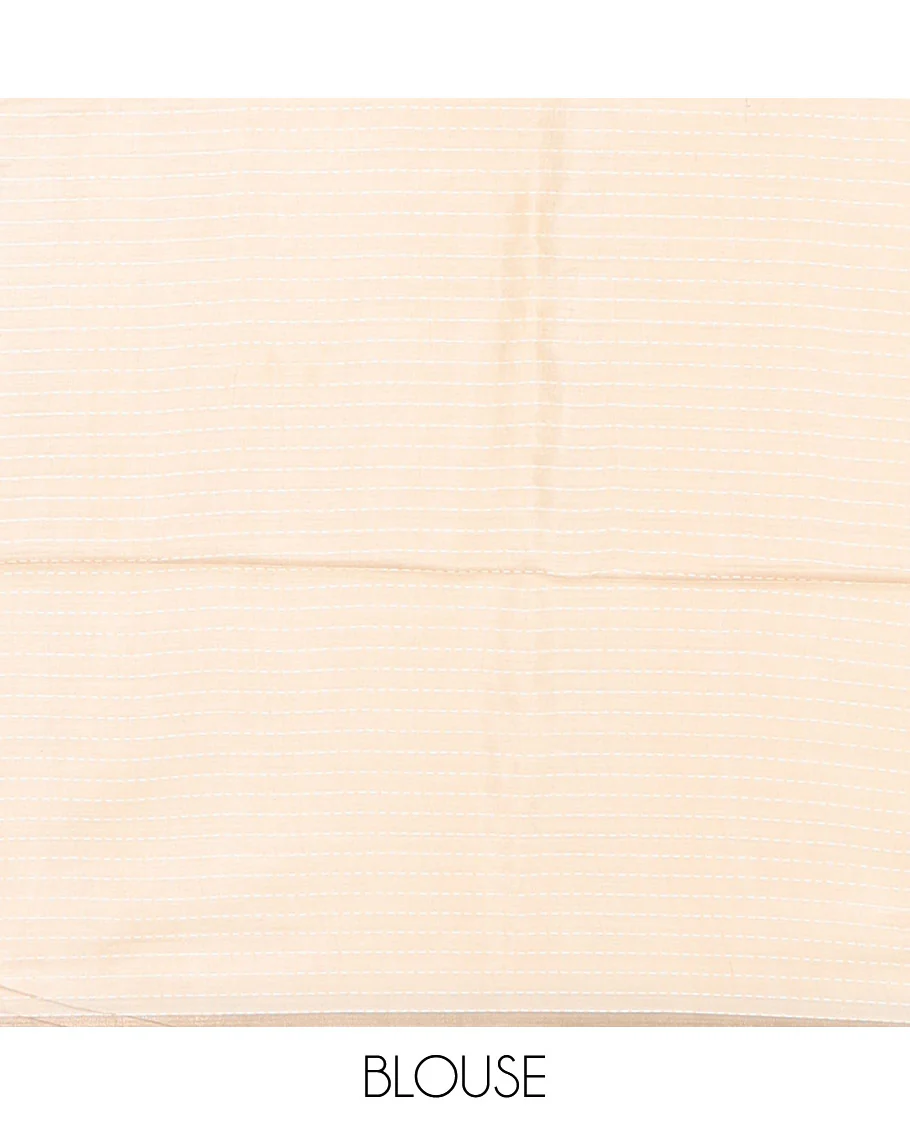 Sandal and Purple Tussar Silk Saree, Mesmerized with Burberry-Style Checks and Floral Print on Its Body, a Subtle Border, Subtly Striped Pallu, and Paired with a Matching Blouse - Image 6