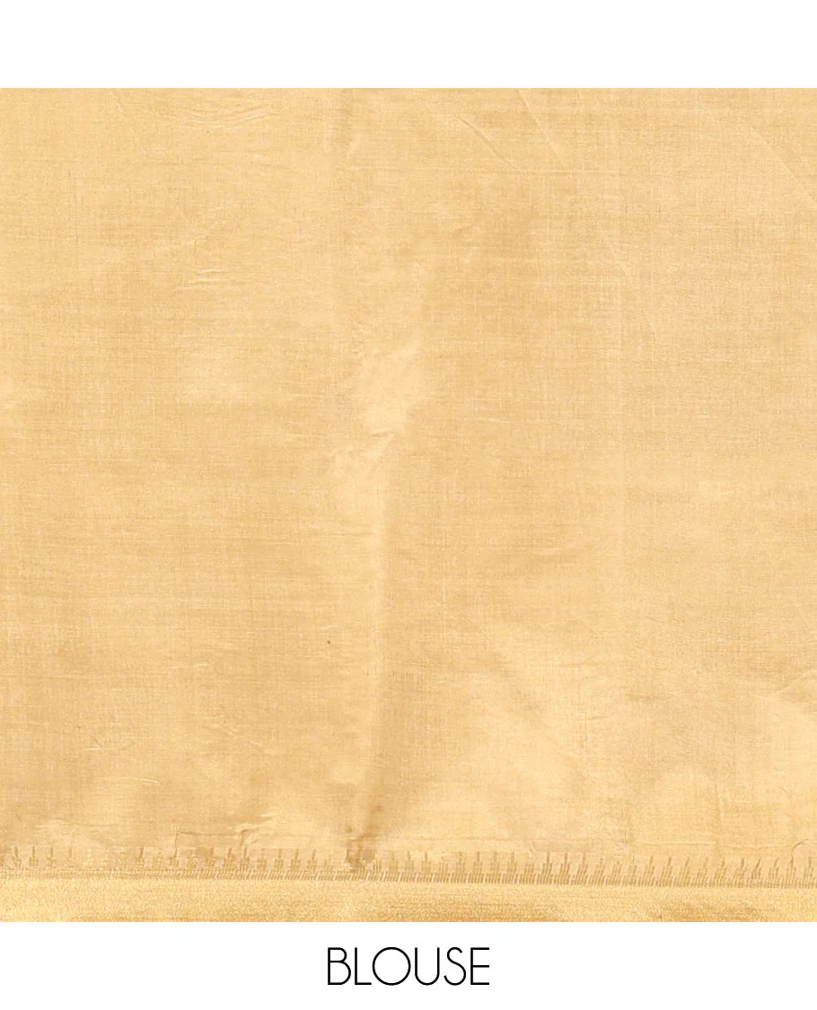 Sandal Banana Pith Saree, Subtly Sparkled with Buttas All Over Its Body, Subtle Border, Striped Pallu, and Paired with a Matching Blouse - Image 5