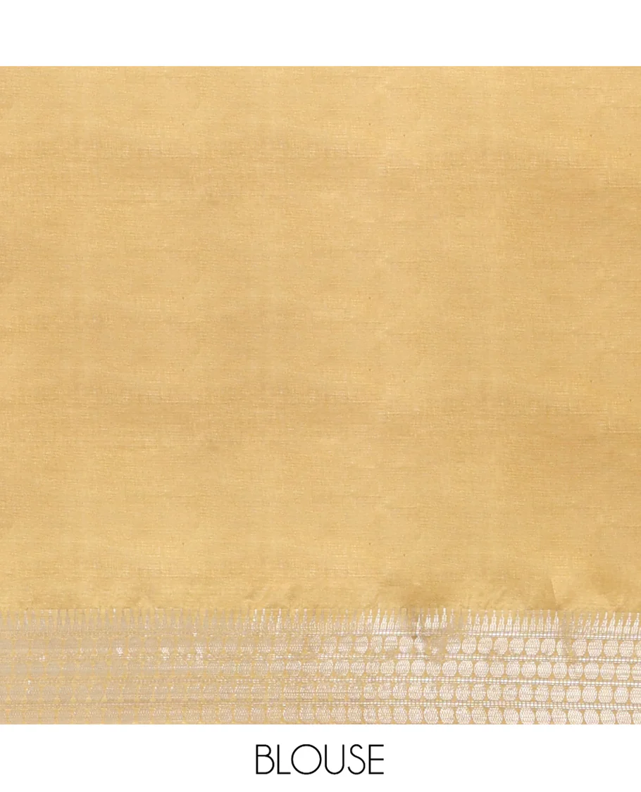 Sandal Banana Pith Saree, Subtly Woven with Square Buttas All Over Its Body, Subtle Traditional Border, Pallu of Buttas and Stripes, and Paired with a Matching Blouse - Image 5