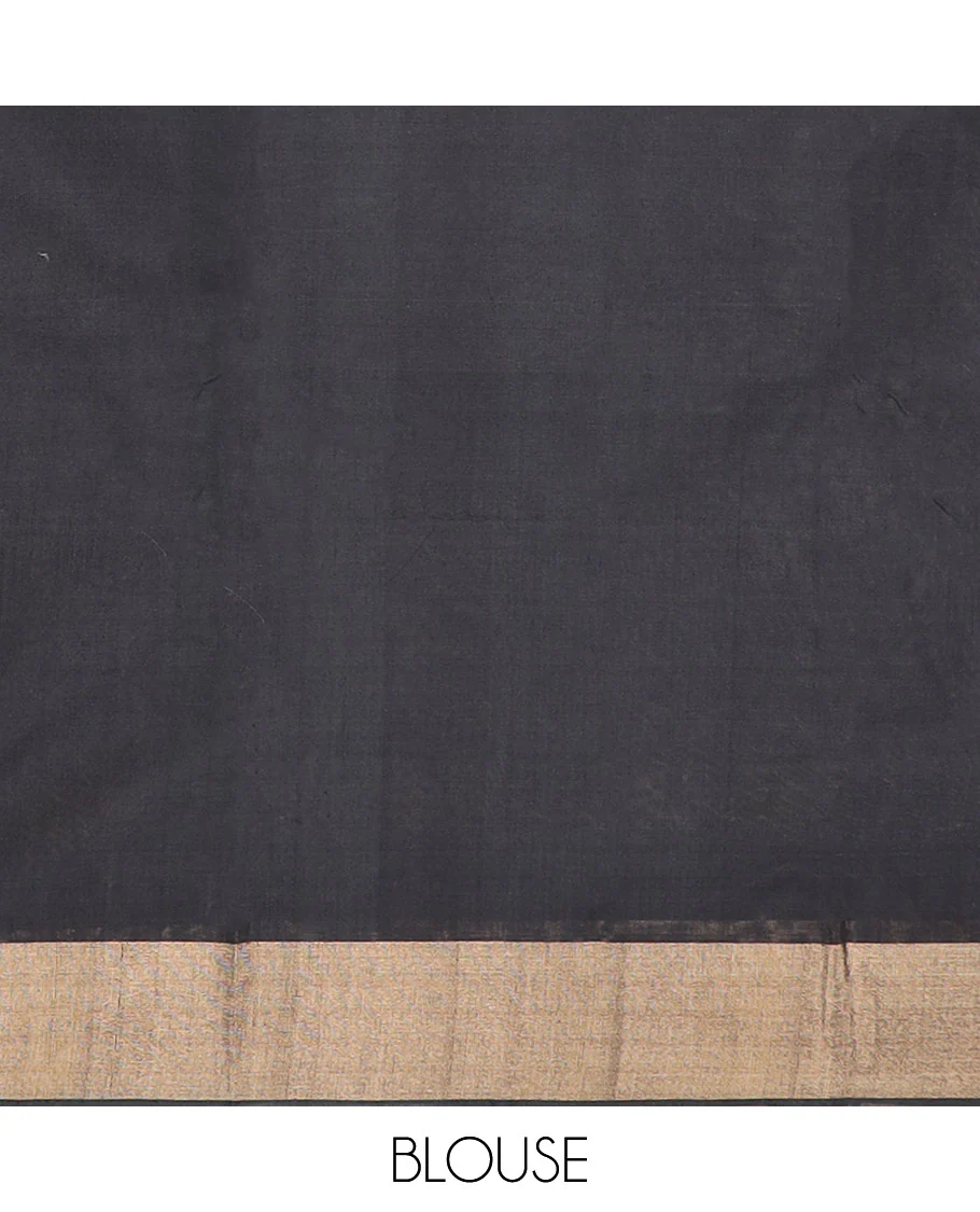 Sandal Base Ikkat Cotton Saree, Bedecked with Ikkat-Style Intricate Patterns Woven All Over Its Body, Complemented by a Contrast Border, Pallu of Floral Designs in Ikkat Weave, and Paired with a Contrast Blouse - Image 3