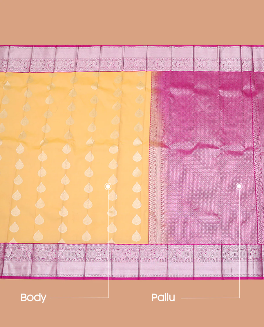 Sandal Budget Silk Saree, Detailed with Zari Buttas on Its Body, Complemented by a Contrast Traditional Zari Design Border, Grand Jaal Pallu, and Paired with a Contrast Blouse - Image 3