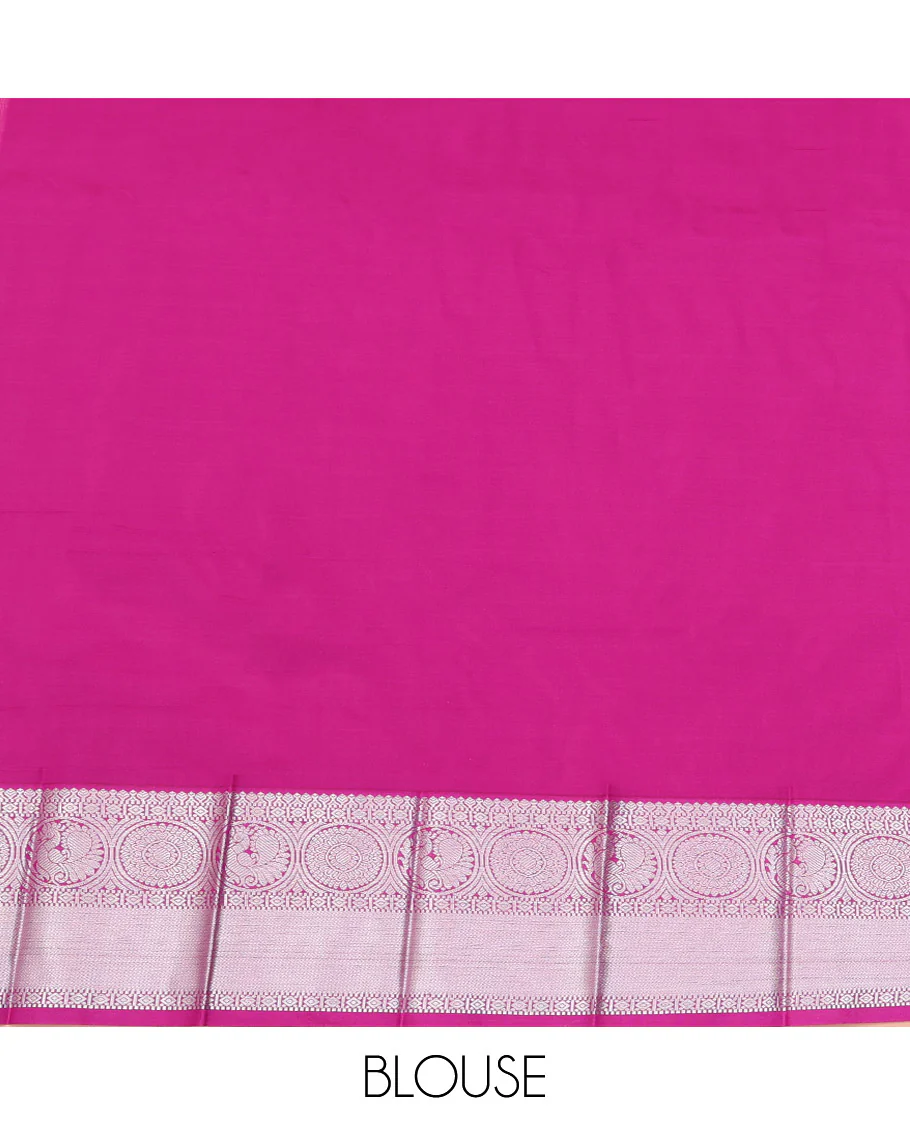 Sandal Budget Silk Saree, Detailed with Zari Buttas on Its Body, Complemented by a Contrast Traditional Zari Design Border, Grand Jaal Pallu, and Paired with a Contrast Blouse - Image 4