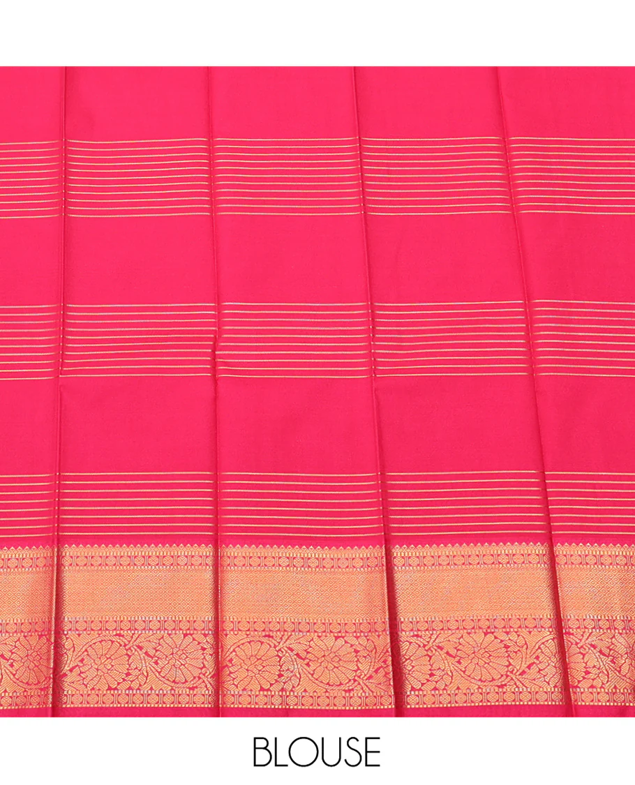 Sandal Budget Silk Saree, Sparsely Woven with Zari Butta Enclosed Checks, Complemented by a Contrast Traditional Border, Grand Jaal Pallu, and a Contrast Blouse - Image 4