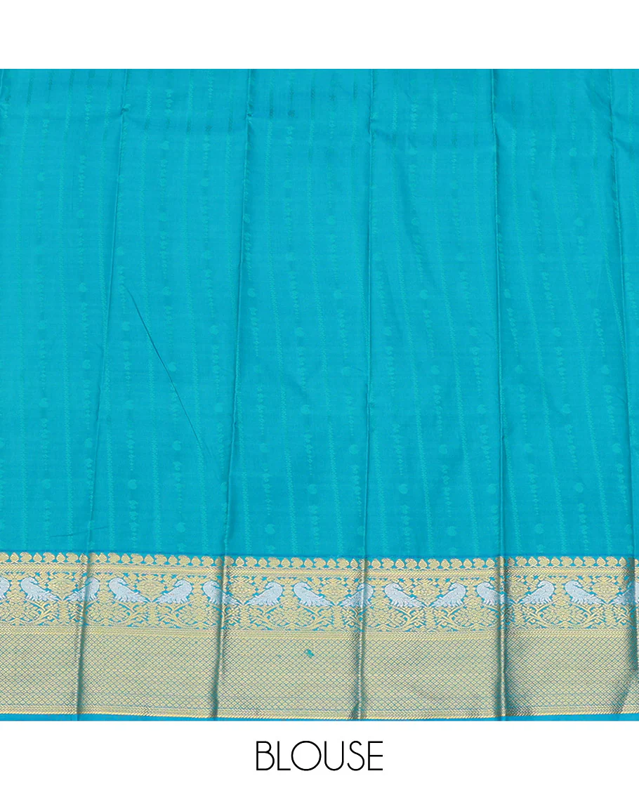 Sandal Budget Silk Saree, Subtly Sparkled with Zari Buttas on Its Body, Complemented by a Contrast Traditional Zari Design Border, Pallu of Jaal Design, and Paired with a Contrast Blouse - Image 4