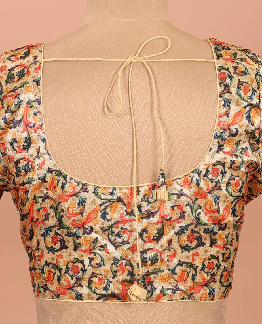 Sandal floral vine printed front-back round-neck elbow sleeve readymade blouse - Image 4