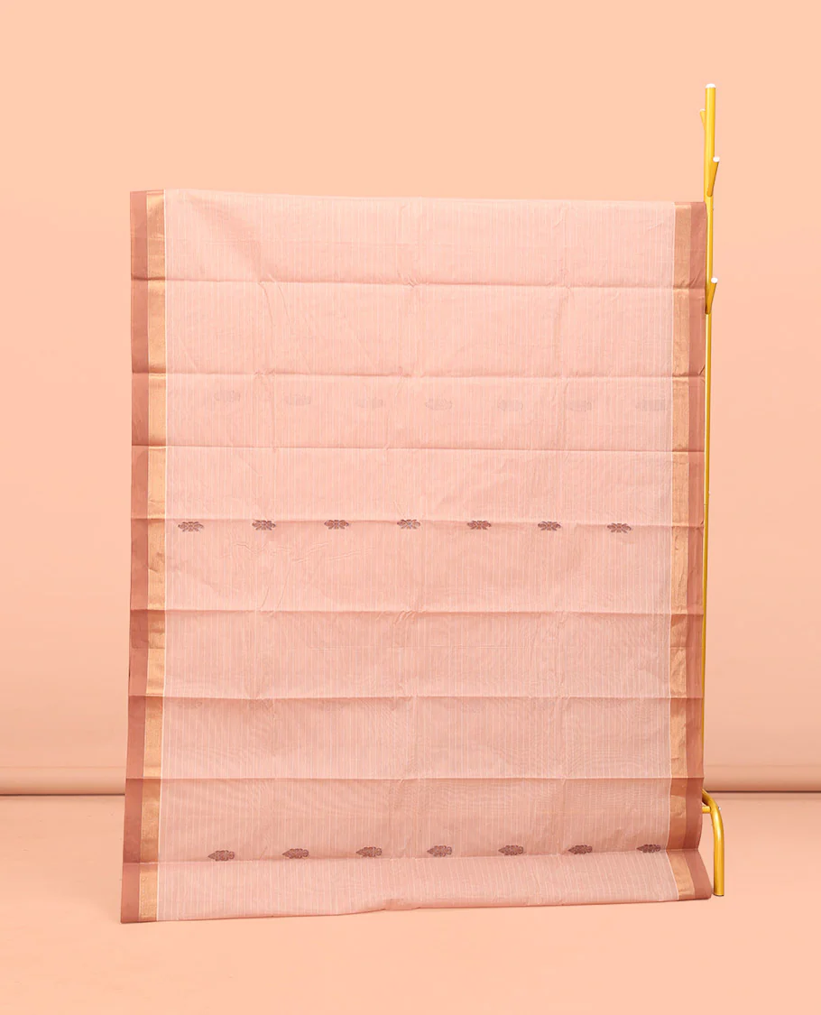 Sandal Kanchi Cotton Saree, Featuring Buttas All Over Its Body, a Complemented by Contrast Border, Pallu of Ogee Designs, and Paired with a Matching Blouse