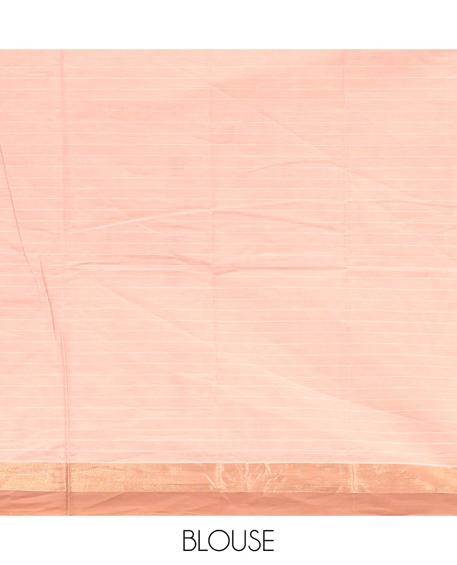 Sandal Kanchi Cotton Saree, Featuring Buttas All Over Its Body, a Complemented by Contrast Border, Pallu of Ogee Designs, and Paired with a Matching Blouse - Image 4
