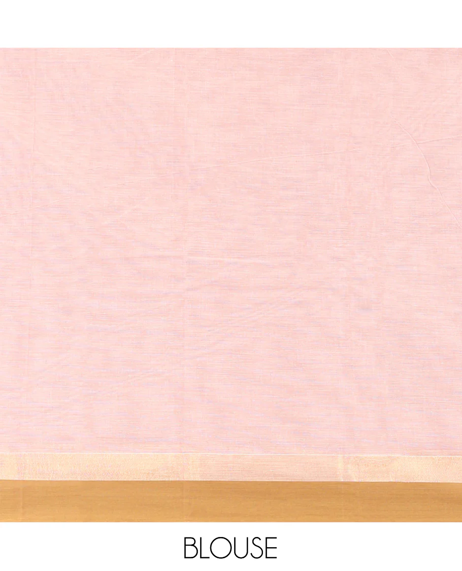 Sandal Kanchi Cotton Saree, Woven with Buttas on Its Body, Complemented by Contrast Border, Pallu of Paisleys, and a Matching Blouse - Image 4