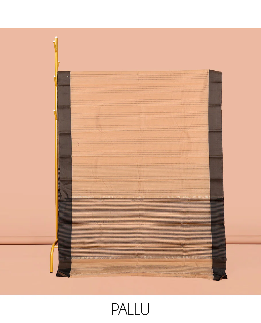 Sandal Striped Semi-Silk Cotton Saree, Complemented by a Contrast Border, Pallu Steeped with Stripes, and Paired with a Matching Blouse - Image 2