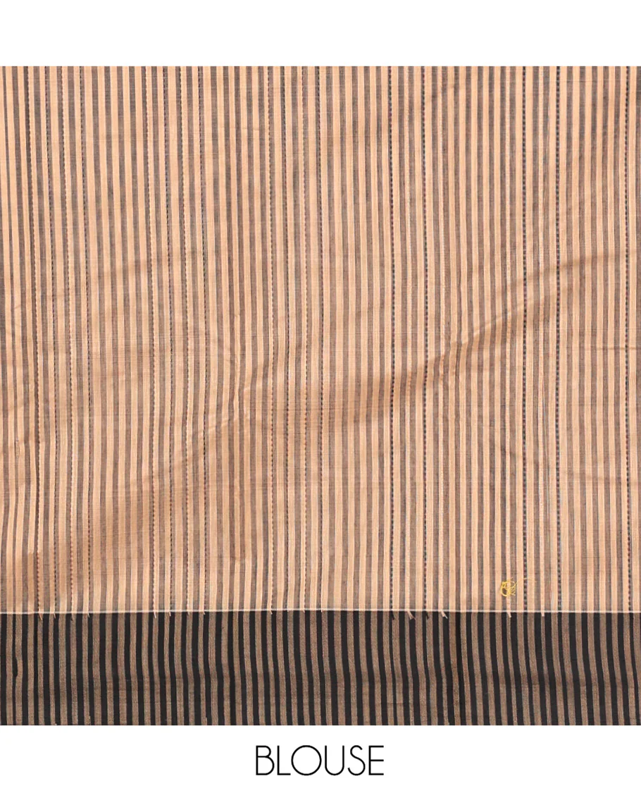 Sandal Striped Semi-Silk Cotton Saree, Complemented by a Contrast Border, Pallu Steeped with Stripes, and Paired with a Matching Blouse - Image 3