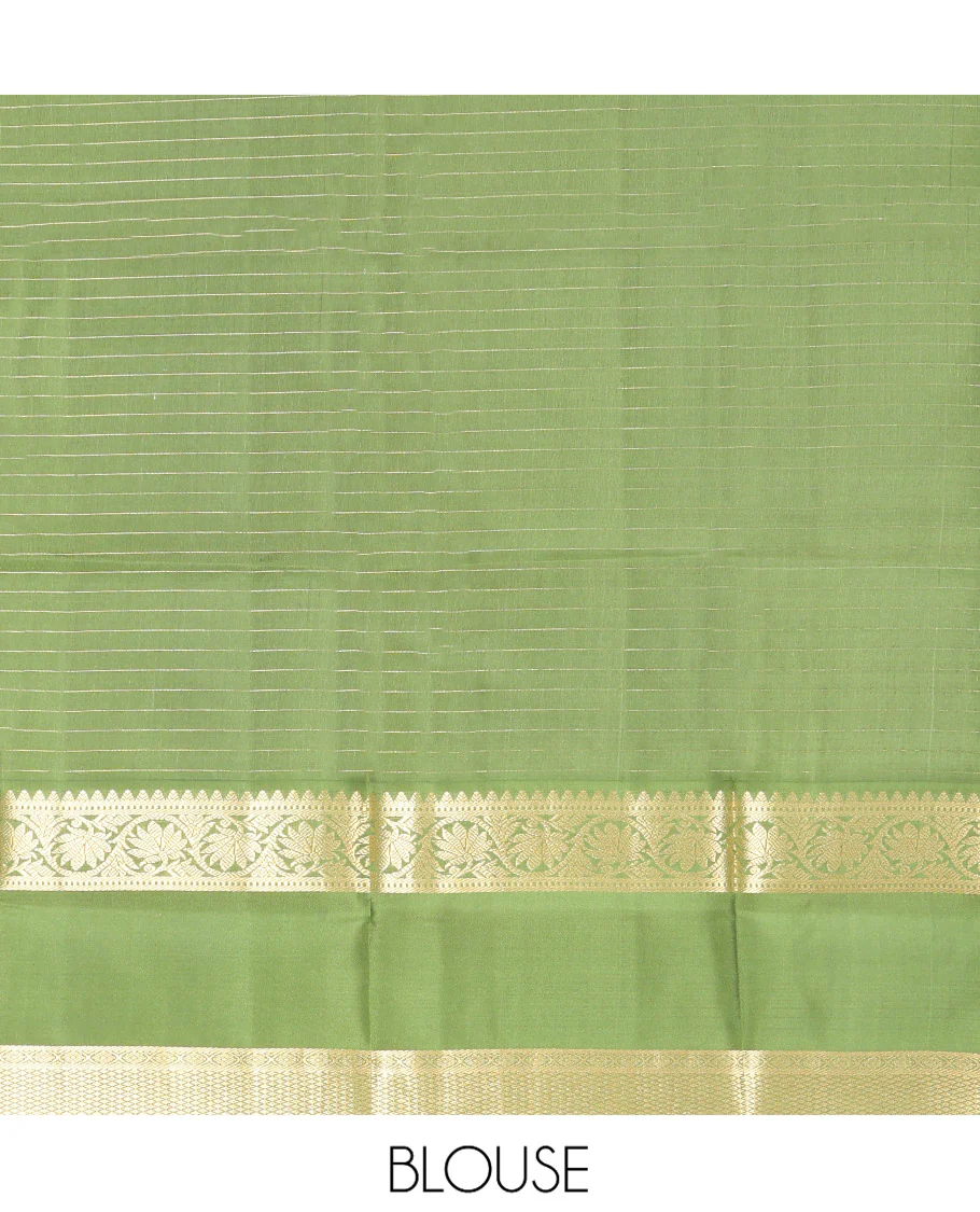 Sandal Vasundhara Silk Saree, Finely Crafted with Zari Buttas and Checked Design, Complemented by a Contrast One-Sided Rettai Pettu Border of Rekku, Laddu Kamalam, Mayil Kann and Kodi Visiry Designs, Grand Jaal Pallu, and Paired with a Contrast Blouse - Image 8
